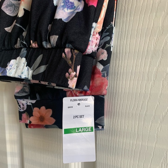 Flora Nikrooz Black Multicolored Floral Print Pajama Lounge Pants Size Large NWT - Picture 2 of 4